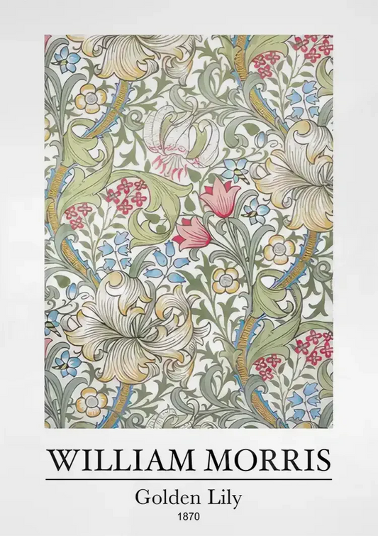 William Morris gouden lelie canvas schilderij boven het bed in de slaapkamer