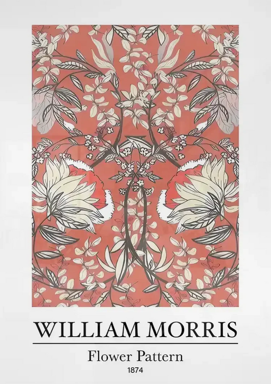 William Morris bloemmotief canvas schilderij boven het bed in de slaapkamer