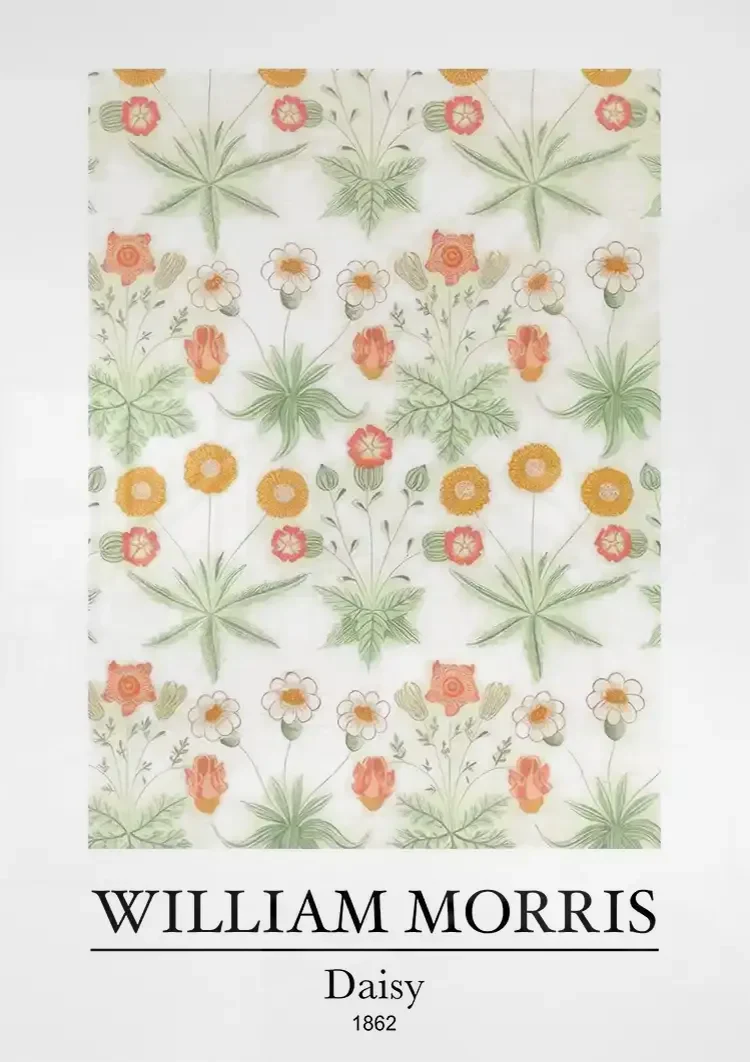 William Morris Daisy Madeliefjes Oranje Groen Symmetrisch Klassiek Kunst Schilderij