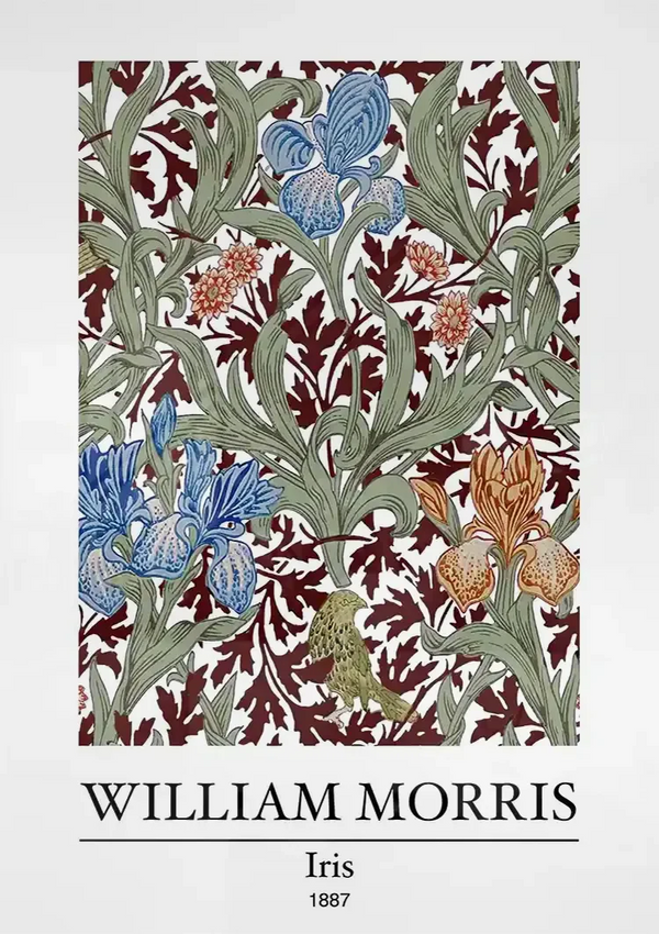 William Morris Iris Bloemen Blauw Rood Oranje Groen Botanisch Klassiek Kunst Schilderij