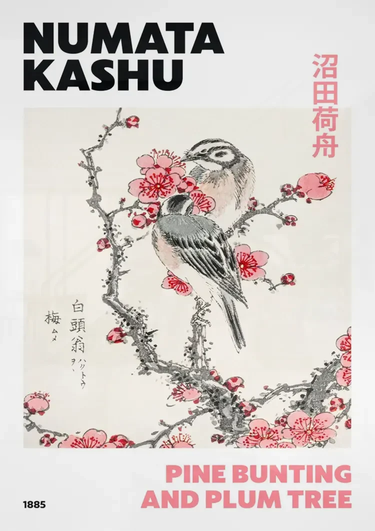 Kashu Vogel Pflaumenbaum Rosa Blüte Japanischer Stil Gemälde