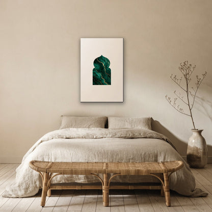 Smaragd marmer in boogvorm canvas schilderij aan de muur boven het bed in de slaapkamer