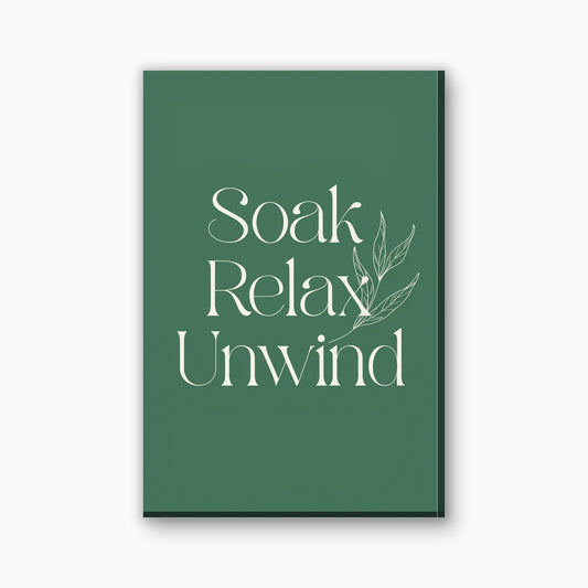 Soak Relax Unwind tekst canvas schilderij in saliegroen en creme