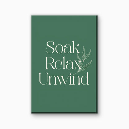 Soak Relax Unwind tekst canvas schilderij in saliegroen en creme