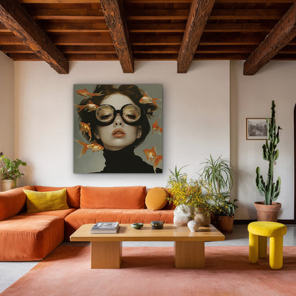Woman with Round Glasses Goldfish Surreal Dream Portrait Painting