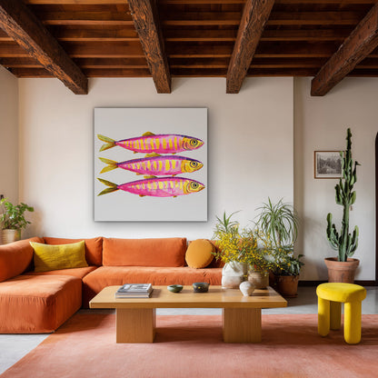 Neon Mackerel Pink Yellow Pop Art Style Painting