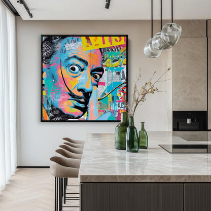 Colorful Portrait Moustache Man Pop Art Graffiti Collage Painting