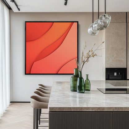 Fließende Orange Wellen Abstrakt Minimalistisches Gemälde