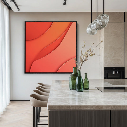 Vloeiende Oranje Golven Abstract Minimalistisch Canvas Schilderij