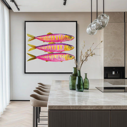 Neon Mackerel Pink Yellow Pop Art Style Painting