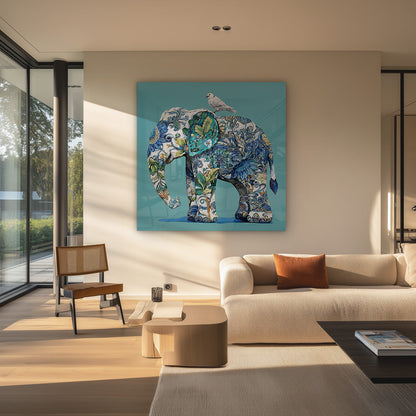 Delfts Blauw Olifant met Vogel Porselein Stijl Schilderij