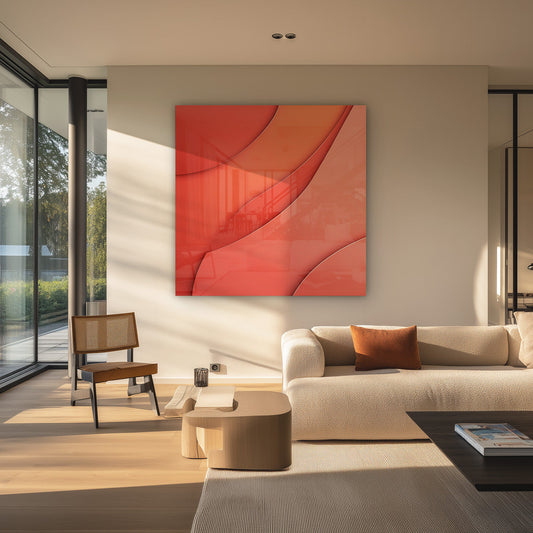 Vloeiende Oranje Golven Abstract Minimalistisch Canvas Schilderij