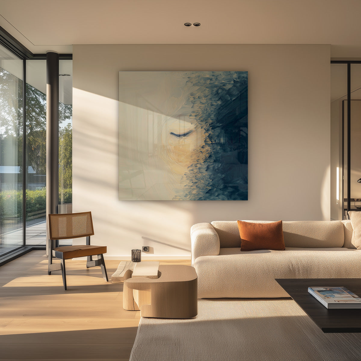 Female Face Closed Eyes Dark Blue Expressionist Painting