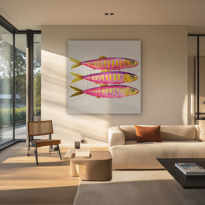 Neon Makrelen Rosa Gelb Pop Art Stil Leinwandbild