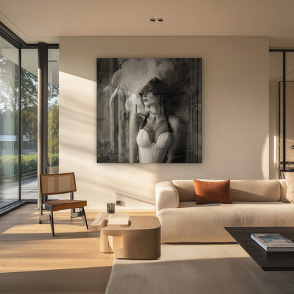 Elegant Woman Feather Hat Black White Belle Époque Portrait Painting