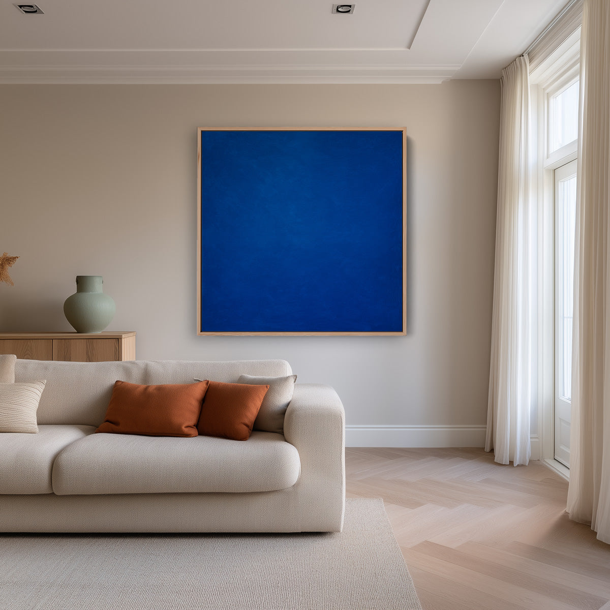 Diep Ultramarijn Blauw Monochroom Minimalistisch Schilderij