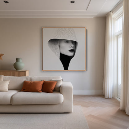 Futuristic Female Portrait White Hood Minimalist Painting