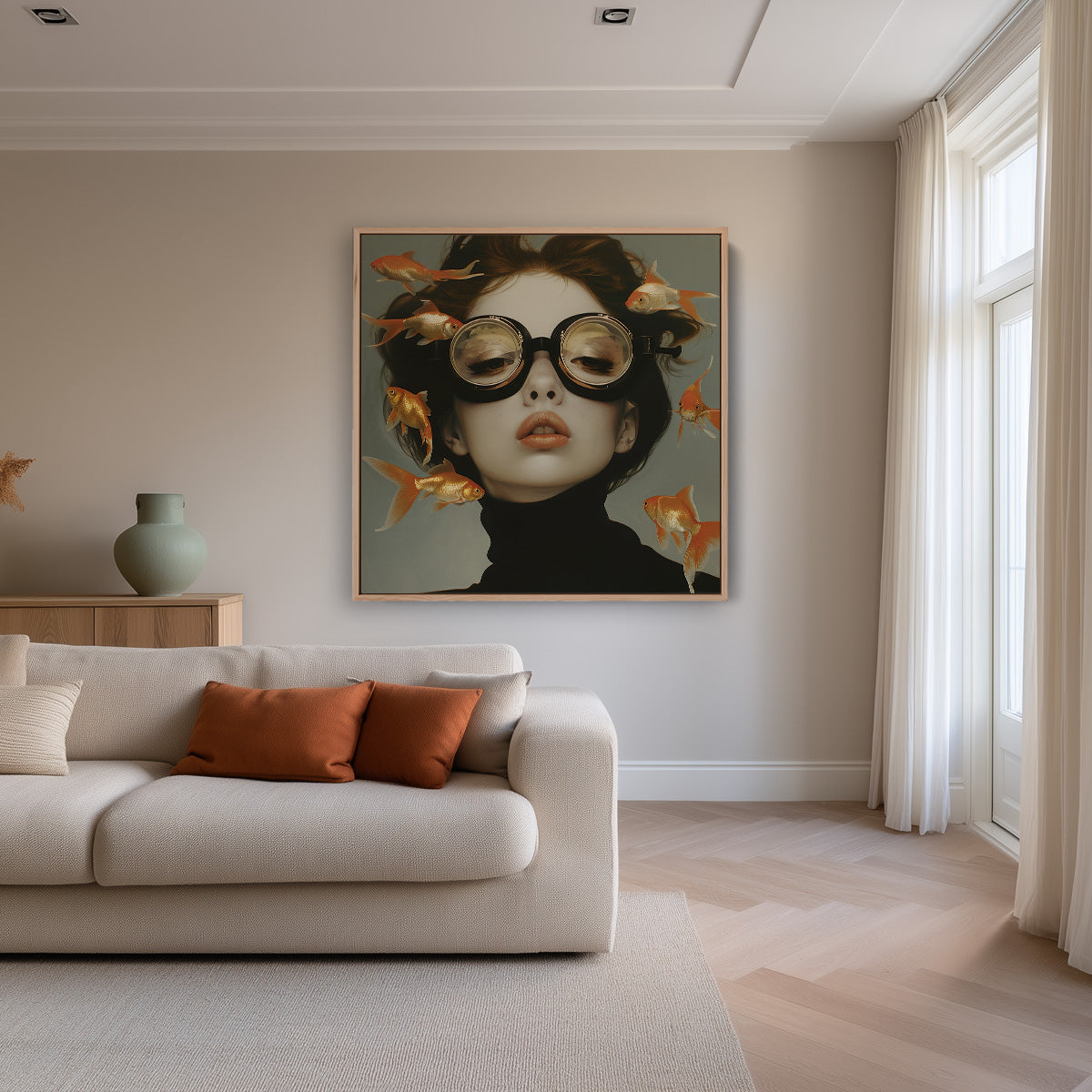 Woman with Round Glasses Goldfish Surreal Dream Portrait Painting