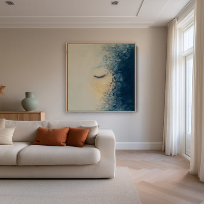 Female Face Closed Eyes Dark Blue Expressionist Painting