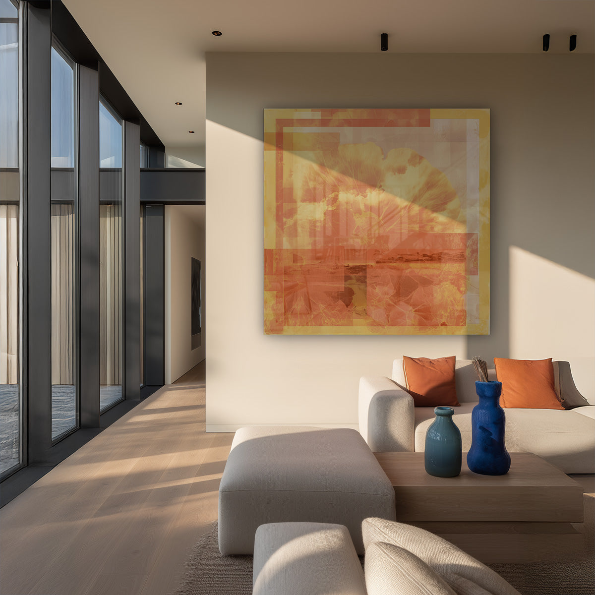 Warm Orange Golden Landscape Abstract Sunset Painting