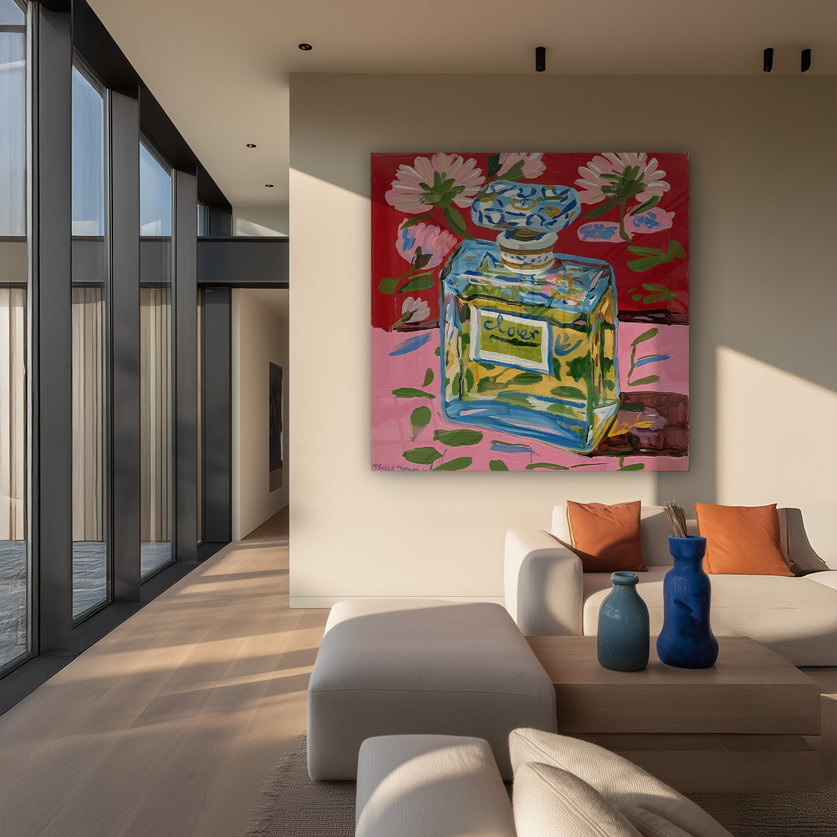 Colorful Perfume Bottle with Flowers Pop Art Painting