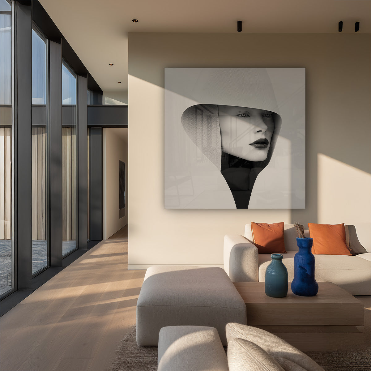 Futuristic Female Portrait White Hood Minimalist Painting