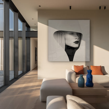 Futuristic Female Portrait White Hood Minimalist Painting