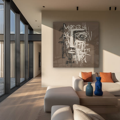 Roughly Sketched Face with Text Modern Urban Painting
