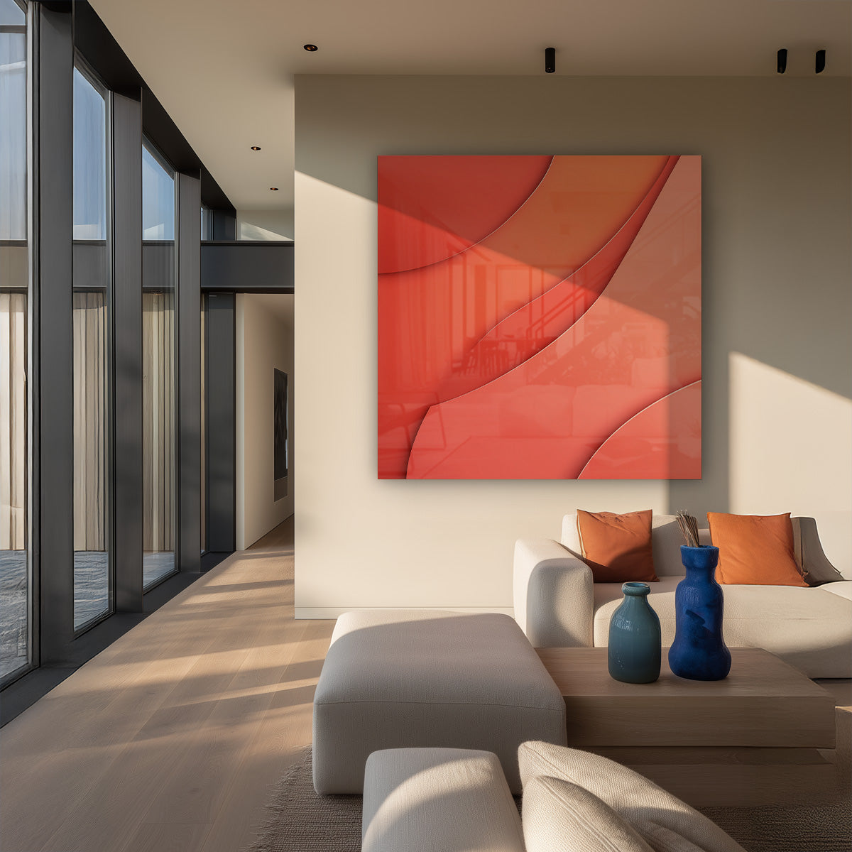 Fließende Orange Wellen Abstrakt Minimalistisches Gemälde