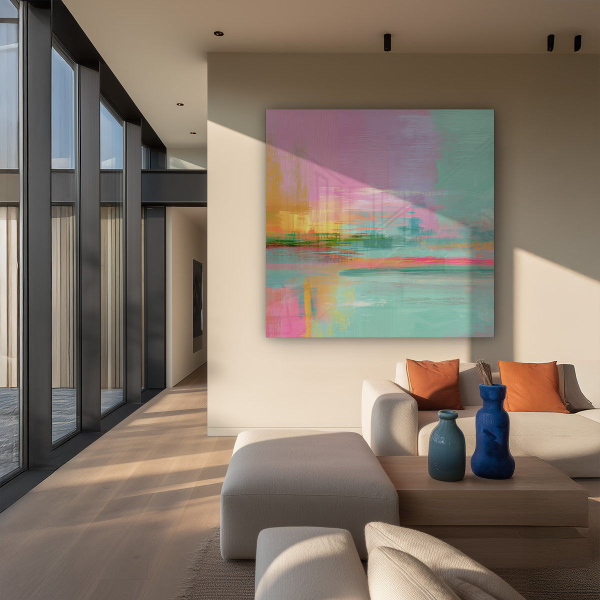 Pastel Sunset Over Water Abstract Colorful Painting