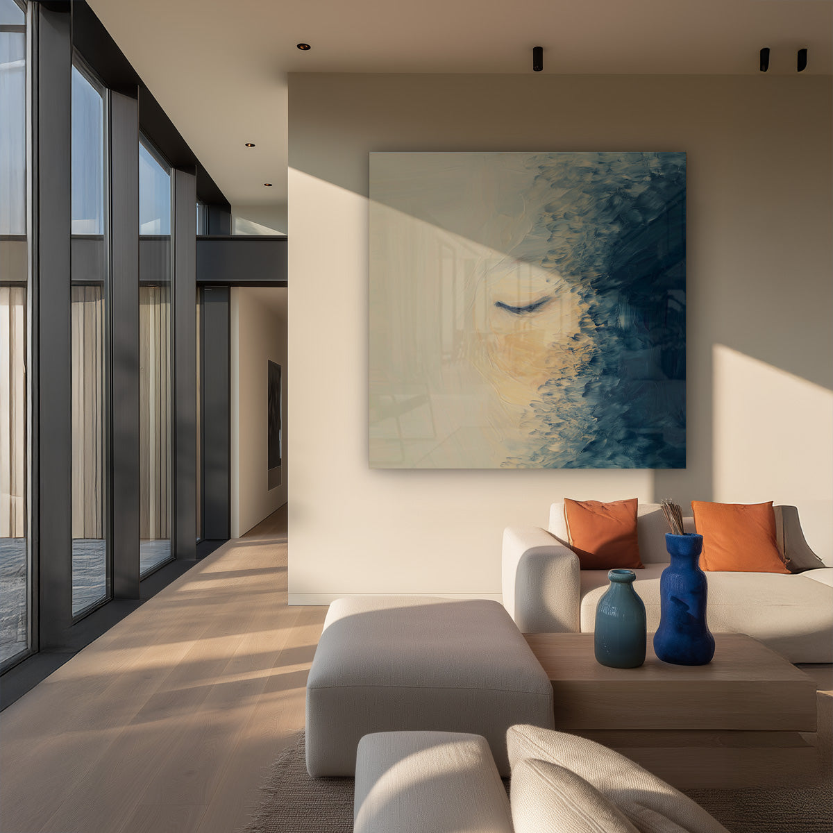 Female Face Closed Eyes Dark Blue Expressionist Painting