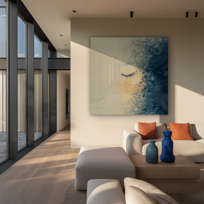 Female Face Closed Eyes Dark Blue Expressionist Painting