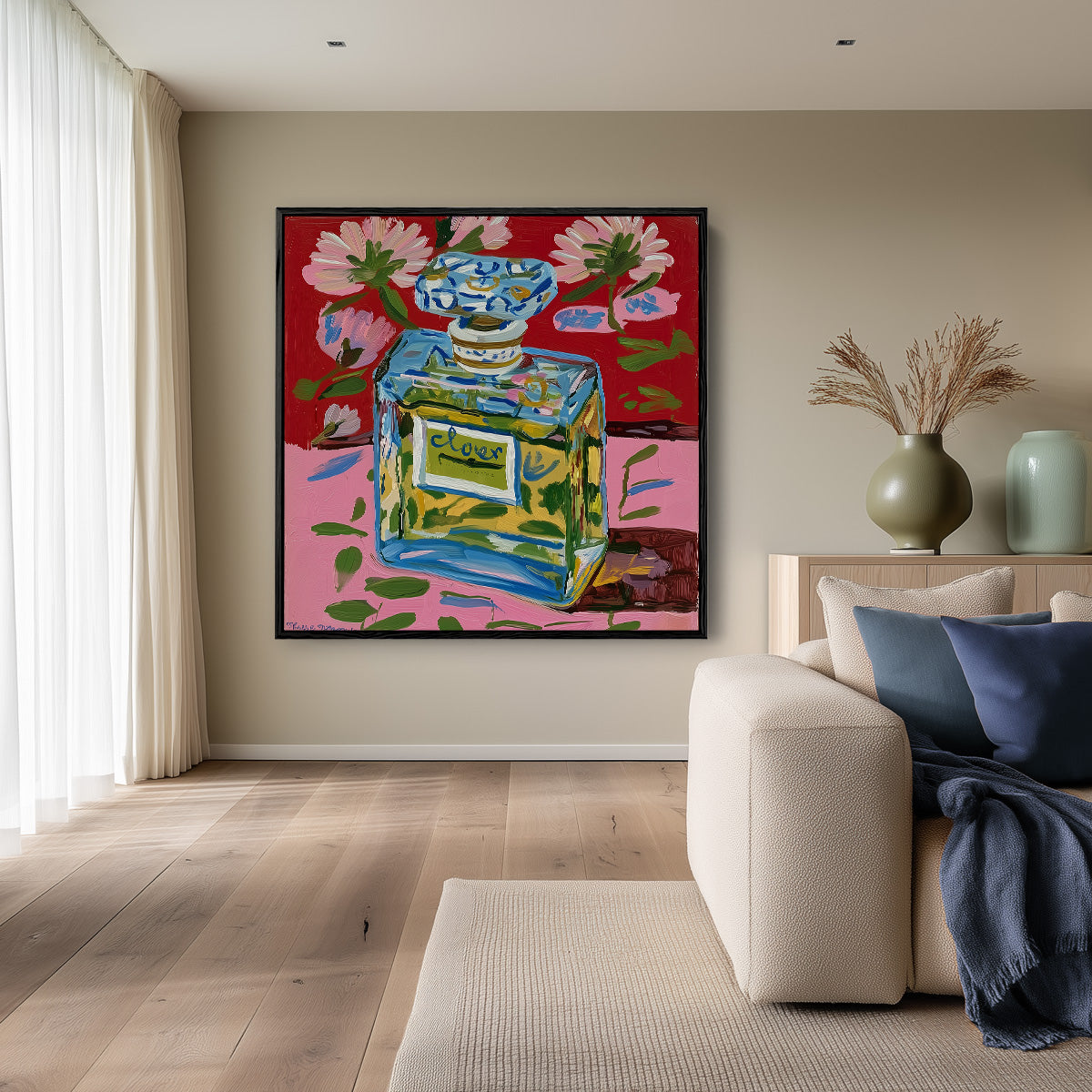 Colorful Perfume Bottle with Flowers Pop Art Painting