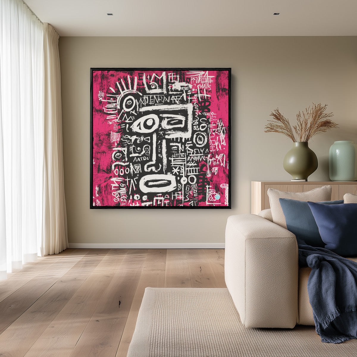 Graphic Face Pink Graffiti Street Art Expressive Painting