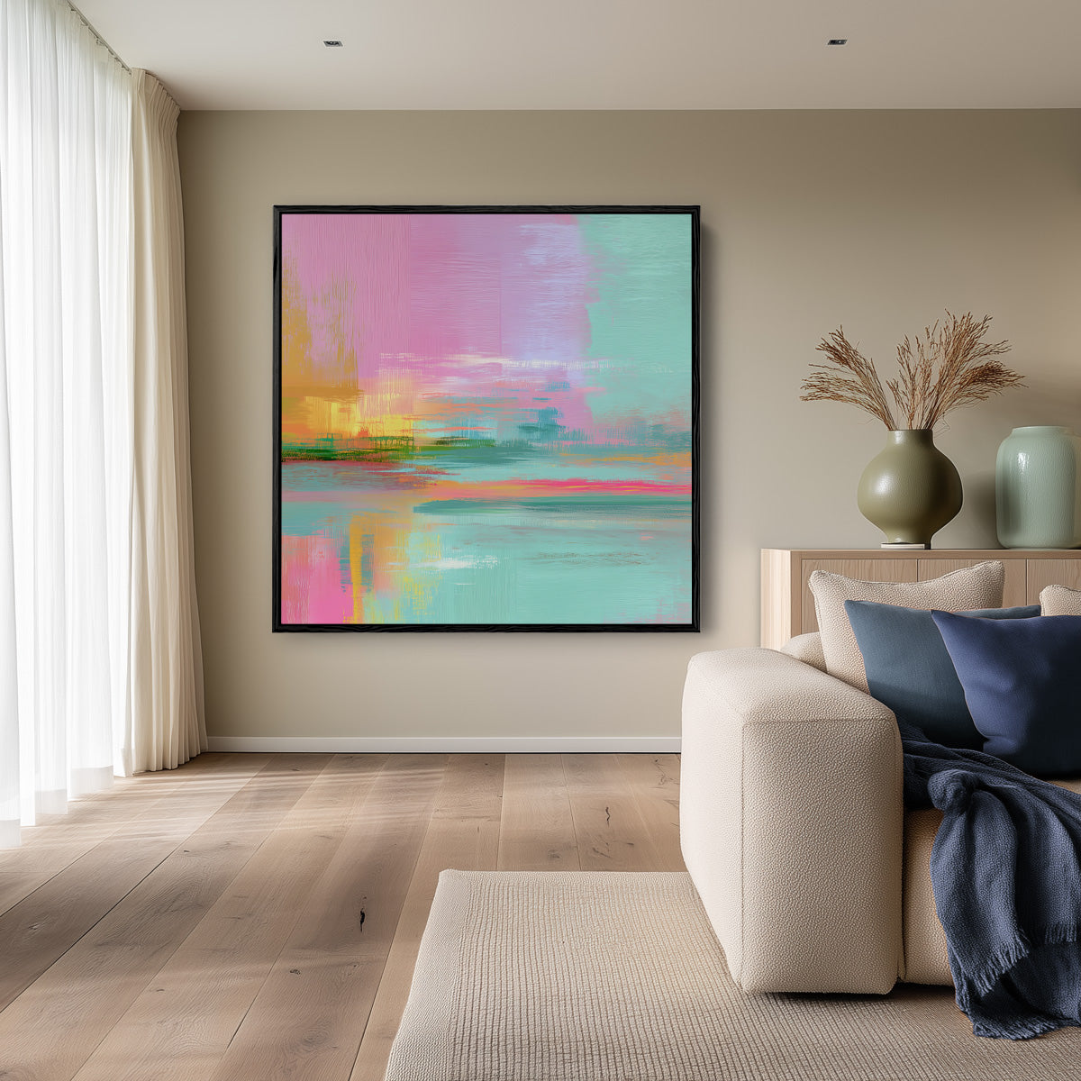 Pastel Sunset Over Water Abstract Colorful Painting