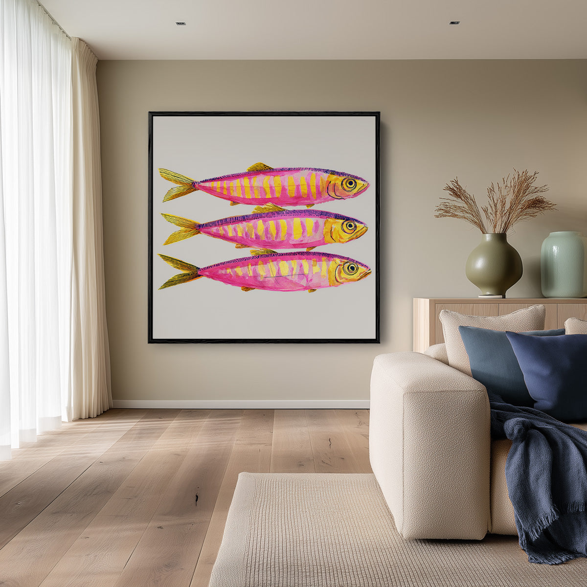 Neon Mackerel Pink Yellow Pop Art Style Painting