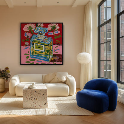 Colorful Perfume Bottle with Flowers Pop Art Painting