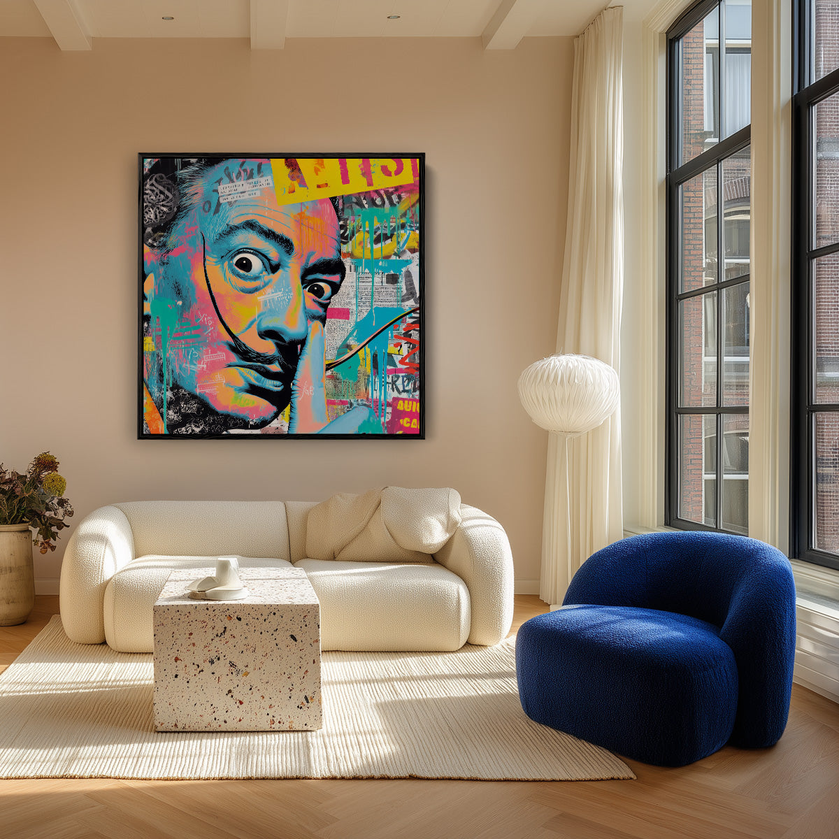 Colorful Portrait Moustache Man Pop Art Graffiti Collage Painting