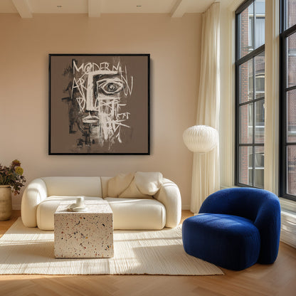 Roughly Sketched Face with Text Modern Urban Painting