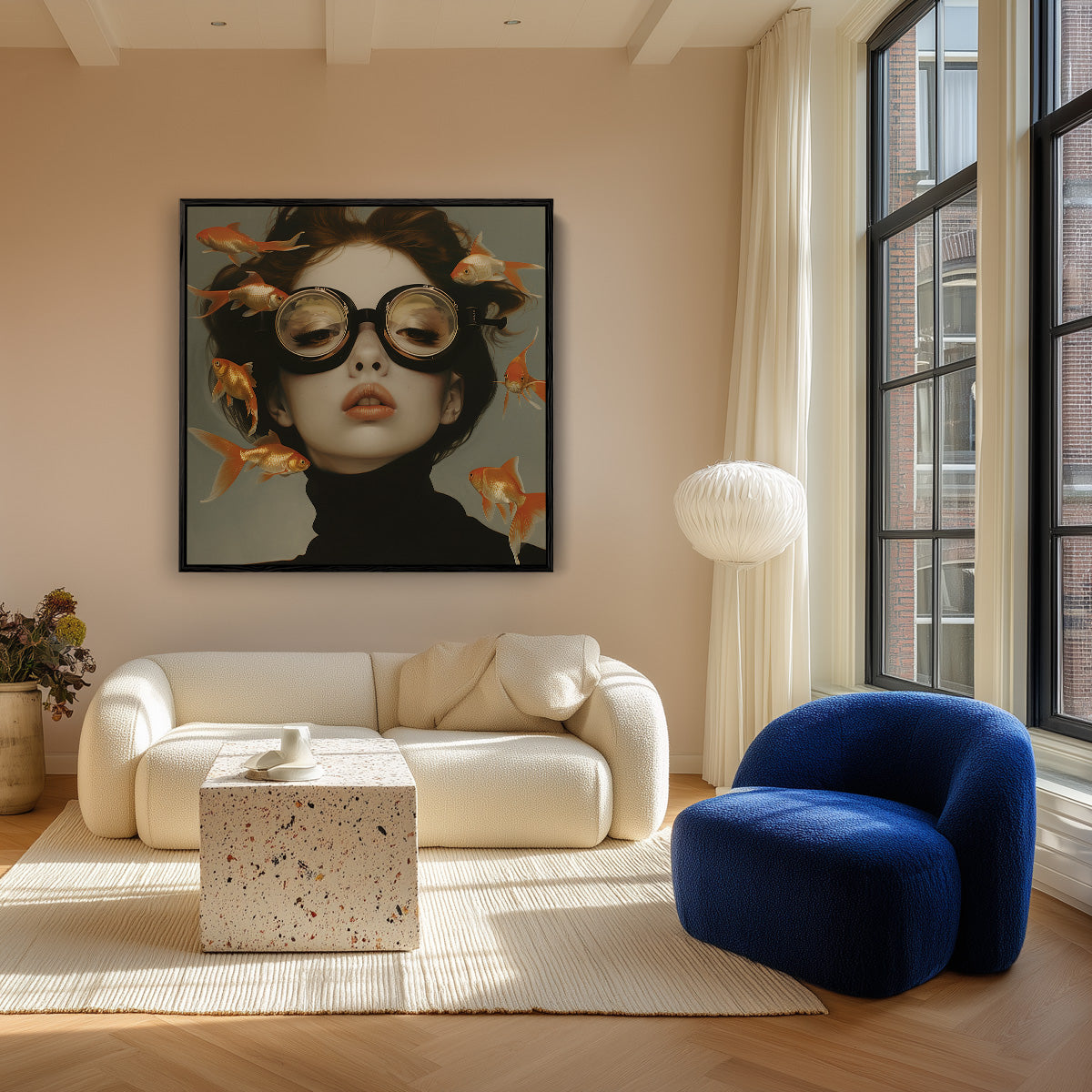 Woman with Round Glasses Goldfish Surreal Dream Portrait Painting