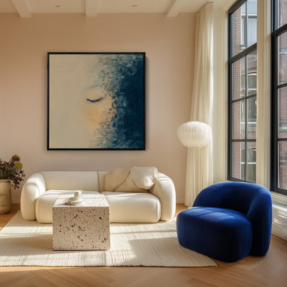 Female Face Closed Eyes Dark Blue Expressionist Painting