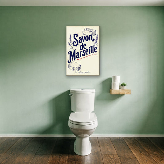 Vintage zeep advertentie canvas schilderij aan de muur boven het toilet