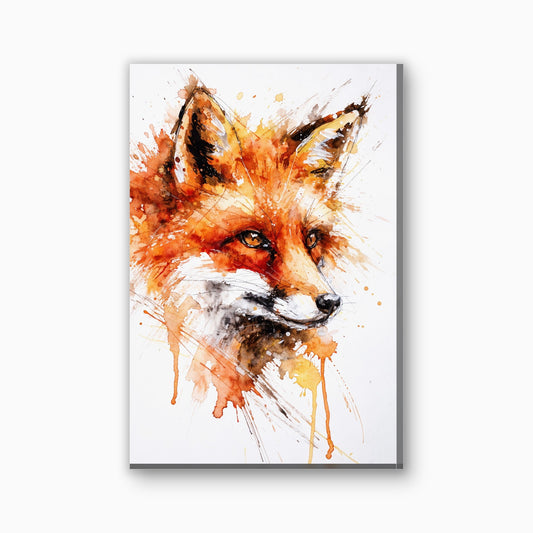 Vos portret in aquarel canvas schilderij in oranje en wit