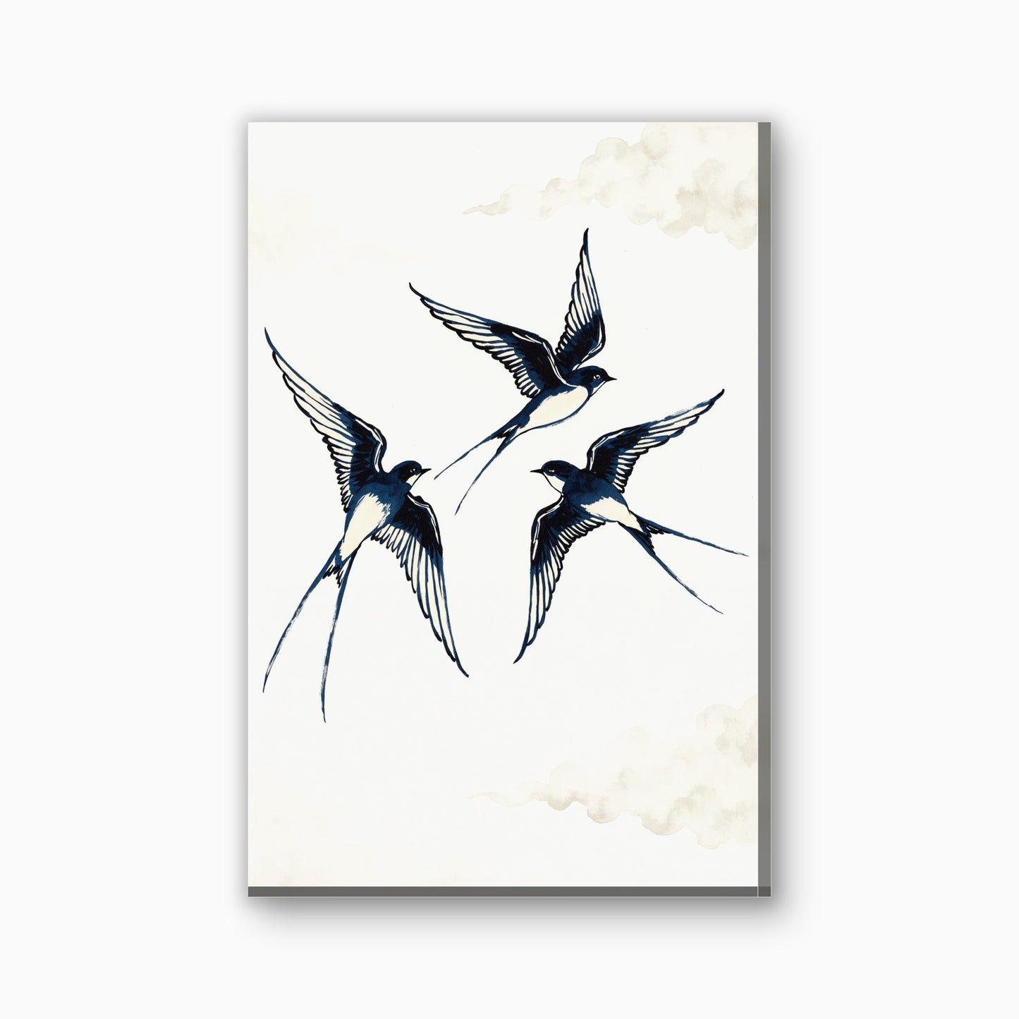 Zwaluwen in vlucht canvas schilderij in blauwzwart en creme