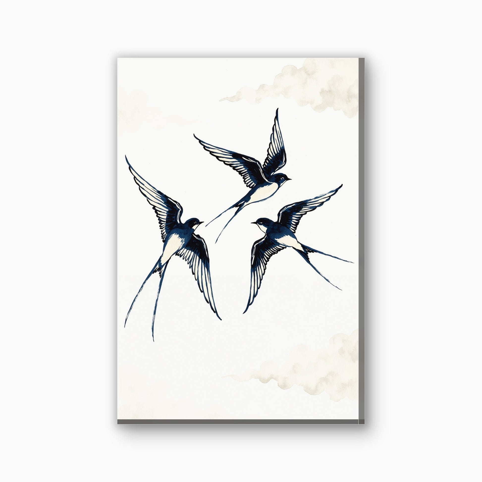 Zwaluwen in vlucht canvas schilderij in blauwzwart en creme