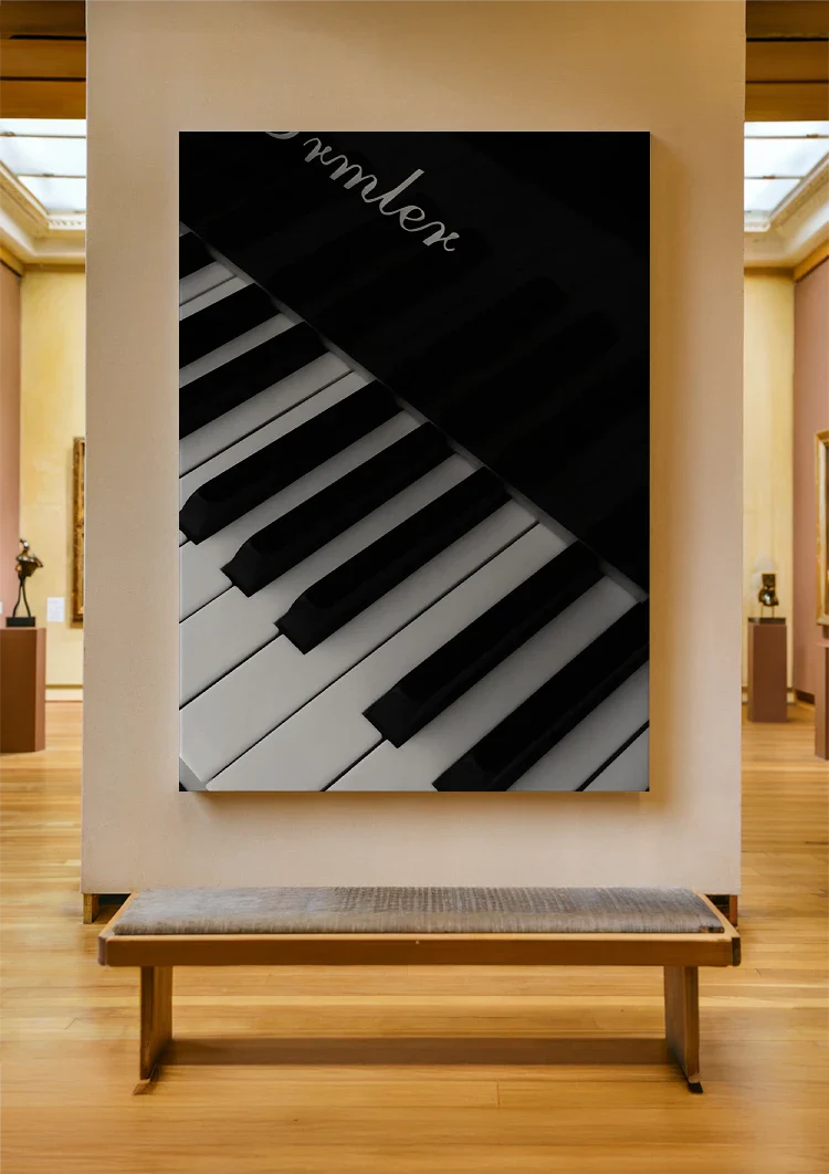 Close Up Pianotoetsen Zwart Wit Diagonaal Dramatisch Schilderij