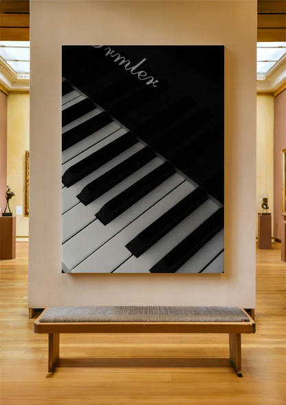 Close Up Pianotoetsen Zwart Wit Diagonaal Dramatisch Schilderij