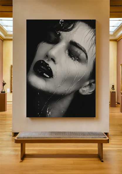 Female Portrait Wet Hair Water Droplets Black White Dramatic Painting