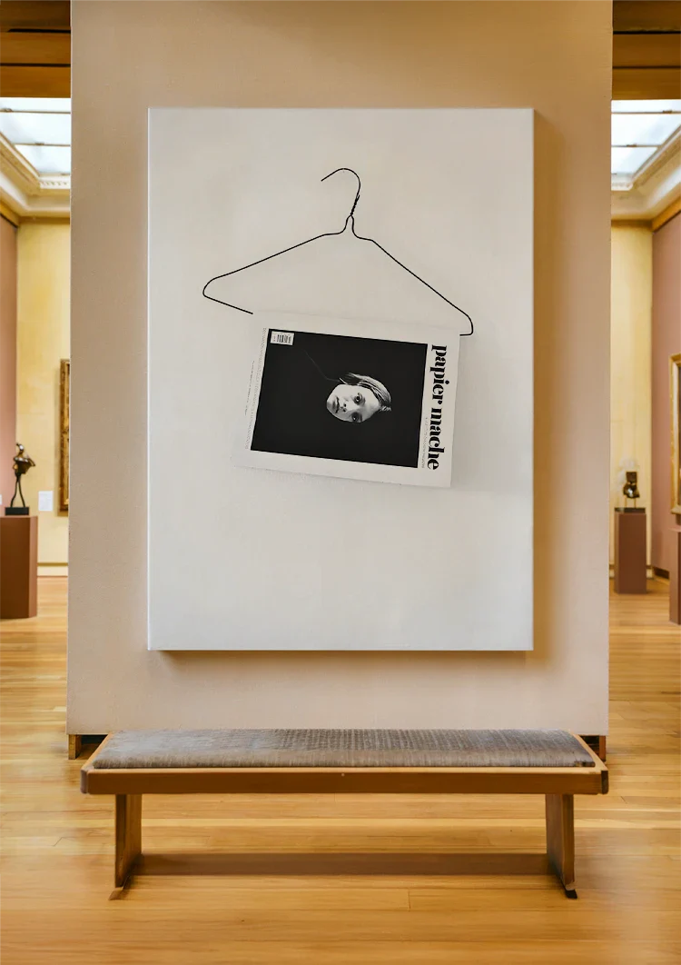 Schwarz-weißer Kleiderbügel aus Zeitungs-Papiermaché, minimalistisches Gemälde