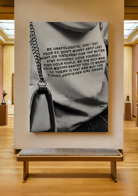 Sweater with motivational text canvas painting on the wall in the hallway